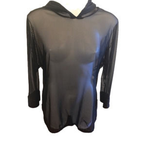 NWOT Joseph Ribkoff Sheer Black Hoodie With Rhinestone on hood and cuffs Top